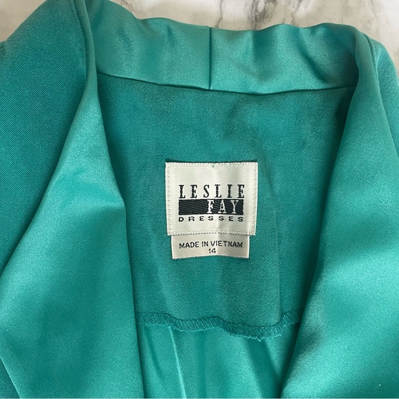 Leslie Fay | VINTAGE Blazer in jade green Open front women’s size 14 - Picture 2 of 8